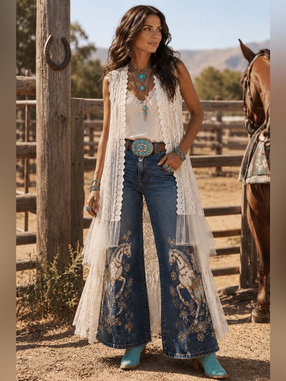NWOT Origami Western Boho Lace Duster- Ivory